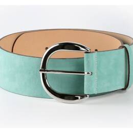 T95cm - Ceinture large en cuir, vert menthe à l'eau, boucle arrondie
