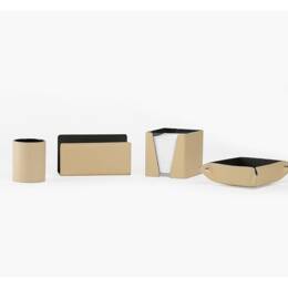 Coffret accessoires de bureau en cuir beige - COF acc.1