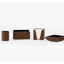 Coffret accessoires de bureau en cuir marron - COF acc.1