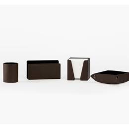 Coffret accessoires de bureau en cuir marron foncé - COF acc.1