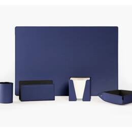 Coffret bureau en cuir bleu