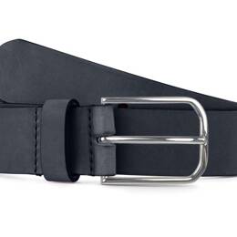 Ceinture cuir bleu marine, boucle rectangulaire, classique, argentée