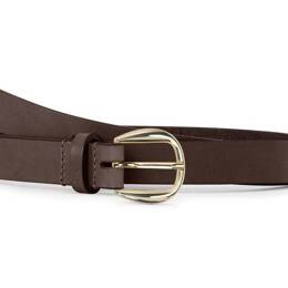 Fine ceinture cuir marron foncé, boucle féminine, arrondie, dorée - 2
