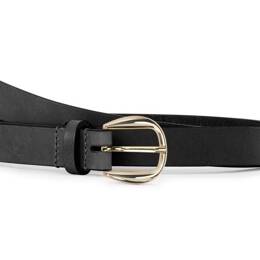 Fine ceinture cuir noir, boucle féminine, arrondie, dorée - 25mm - 4
