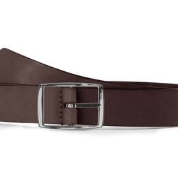 Ceinture cuir marron foncé, boucle rectangulaire, moderne, argentée -