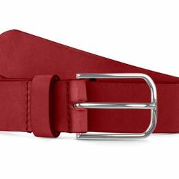 Ceinture cuir rouge, boucle rectangulaire, classique, argentée -
