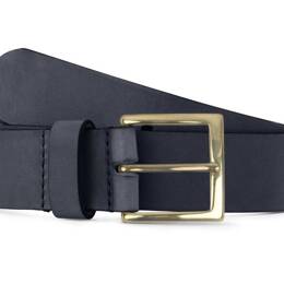 Ceinture cuir bleu marine, boucle carrée, classique, en laiton -