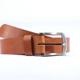 T85cm - Ceinture cuir marron Gold, boucle moderne acier gris satiné
