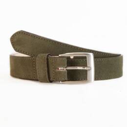 T105cm - Ceinture en cuir velours vert doublé, boucle carré - 2088