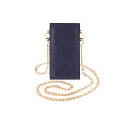 Pochette iPhone 15 Pro  en cuir bleu avec chainette - PM-048-02