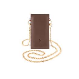 Pochette iPhone 15 Pro  en cuir marron avec chainette - PM-048-02