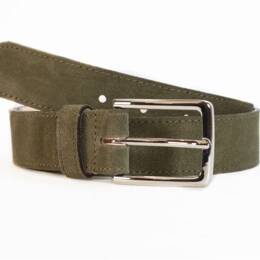 T110cm - Ceinture cuir velours vert, boucle élégante acier poli - 2037