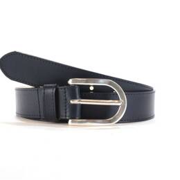 T105cm - Ceinture cuir doublé bleu nuit, boucle rectangle acier poli