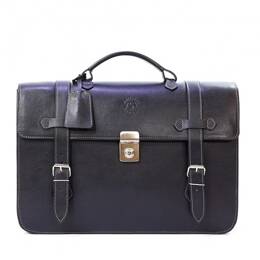Cartable premium cuir noir lisse 2 soufflets 54180