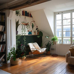 Papier peint panoramique floral, tropical – Plantes, pots et bouquins