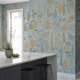 Papier peint Éclosion d’Amour – Décor végétal doré et design épuré