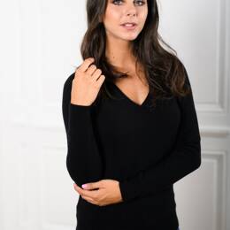 Pull Col V Femme Noir Merinos-Cachemire - Fanny