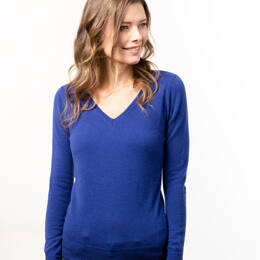 Pull Col V Femme Bleu Cobalt Merinos-cachemire - Fanny