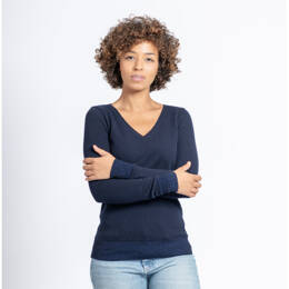 Pull Col V Femme Marine Merinos-Cachemire - Fanny