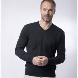 Pull Col V Homme Noir Coton Bio - César