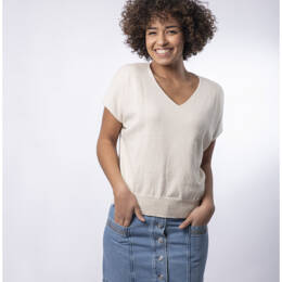 Pull Col V Femme Coton Bio Écru - Louison