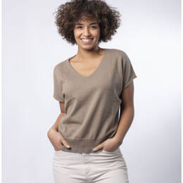 Pull Col V Femme Coton Bio Taupe - Louison