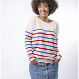 Pull Col Bateau Femme Écru Coton Bio - Marine