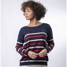 Pull Col Bateau Femme Bleu Coton Bio - Marine