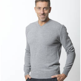 Pull Col V Homme Gris Chiné Merinos-cachemire - César