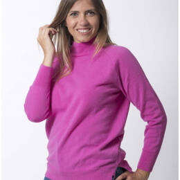 PULL COL MONTANT FEMME ROSE Merinos-Cachemire - BAPTISTINE