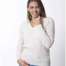 Pull Col V Femme Écru Merinos-Cachemire - Fanny
