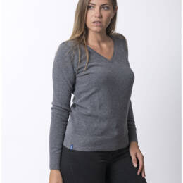 Pull Col V Femme Gris Merinos-cachemire - Fanny
