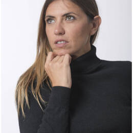 Pull Col Roulé Femme Noir Merinos-Cachemire - Augustine