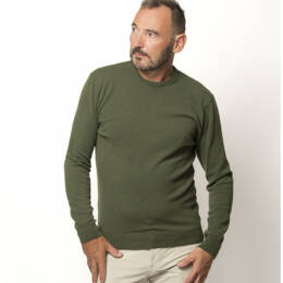 Pull Col Rond Homme Kaki Merinos-cachemire - Marcel