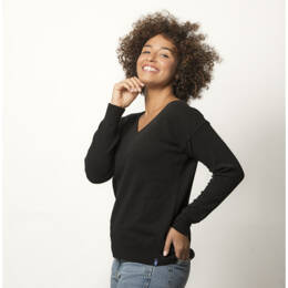 Pull Col V Femme Noir Merinos-Cachemire Margot