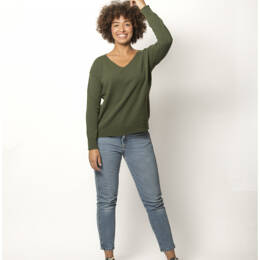 Pull Col V Femme Kaki Merinos-Cachemire Margot