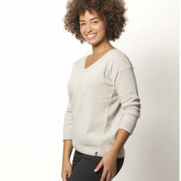 Pull Col V Femme Gris Clair Mérinos-Cachemire Margot
