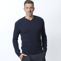 Pull Col V Homme Marine Merinos-cachemire - César