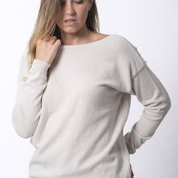 Pull Décolleté 2 en 1 Femme Écru Merinos-Cachemire  - Manon