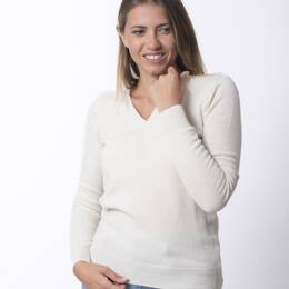 Pull Col V Femme Écru Merinos-Cachemire - Fanny
