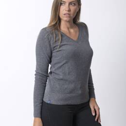 Pull Col V Femme Gris Merinos-cachemire - Fanny