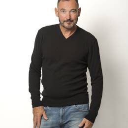 Pull Col V Homme Noir Mérinos-cachemire- César