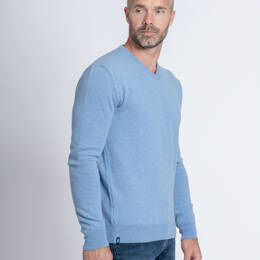 Pull Col V Homme Bleu Ciel Merinos-Cachemire - César
