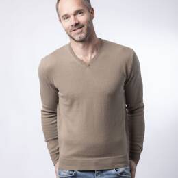 Pull Col V Homme Taupe Coton Bio - César