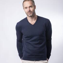 Pull Col V Homme Marine Coton Bio - César