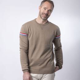 Pull Col Rond Homme Taupe Coton Bio - Léon