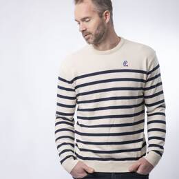 Pull Col Rond Homme Écru Coton Bio - Marin