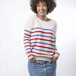 Pull Col Bateau Femme Écru Coton Bio - Marine