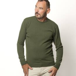 Pull Col Rond Homme Kaki Merinos-cachemire - Marcel