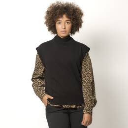 Pull Sans Manches Col Montant Femme Noir Mérinos-Cachemire Agathe